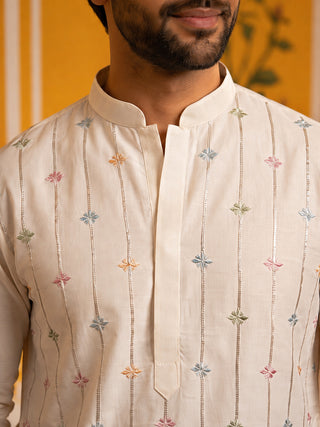 Men’s Silk-Blend Embroidered Kurta with Korean Pants