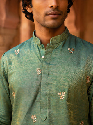 Silk Blend Embroidered Kurta with Korean Pants