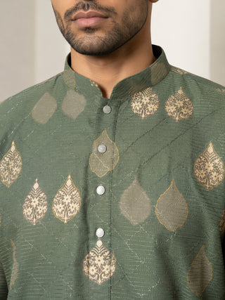 Men's Cotton Blend Printed Kurta with Korean Pants Set