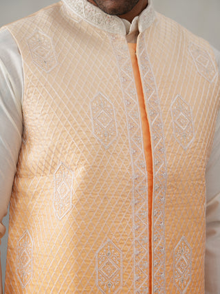 Orange Silk Blend Embroidered Nehru Jacket