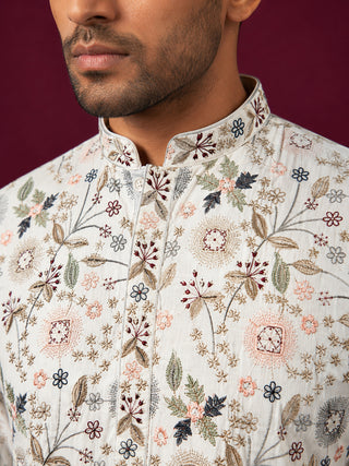 Silk Blend Floral Embroidered Kurta