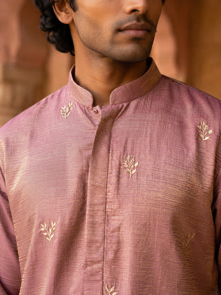 Silk Blend Embroidered Kurta with Korean Pants