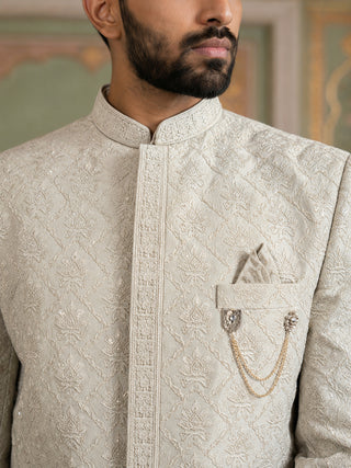Men's Silk Blend Embroidered Indo-Western Set
