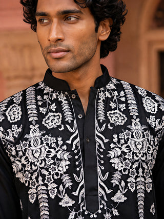 Embroidered Cotton Blend Kurta with Korean Pants