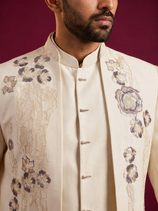 Men Cotton Blend Floral Embroidered Indo-Western Set