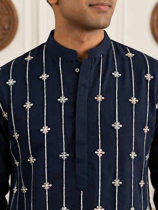 Men’s Silk-Blend Embroidered Kurta with Korean Pants