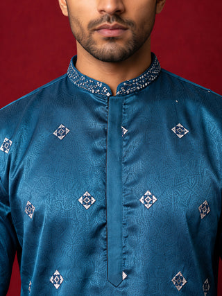 Silk Blend Embroidered Kurta for Men