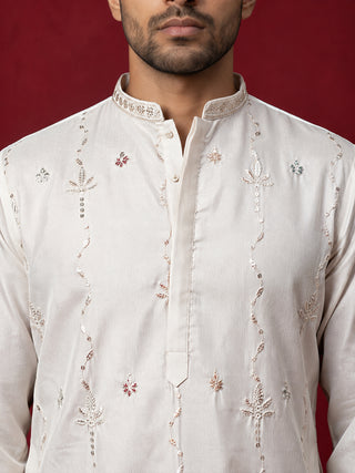 Men's Silk Blend Embroidered Kurta with Korean Pants Set
