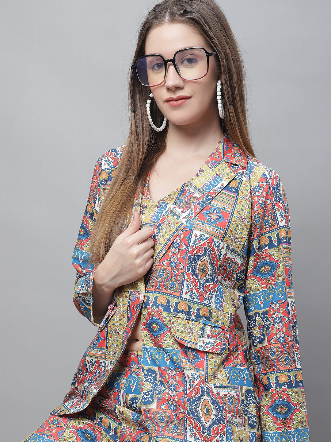 Women's Digital Printed Crop Top and Jacket Set