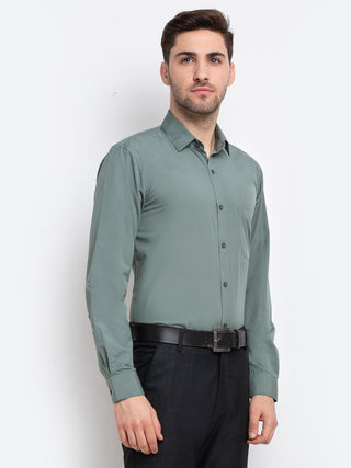 Indian Needle Men's Cotton Solid Pista Green Formal Shirt's