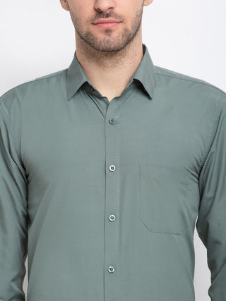 Indian Needle Men's Cotton Solid Pista Green Formal Shirt's