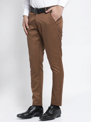 Indian Needle Men's Brown Tapered Fit Formal Trousers