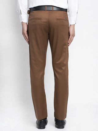 Indian Needle Men's Brown Tapered Fit Formal Trousers