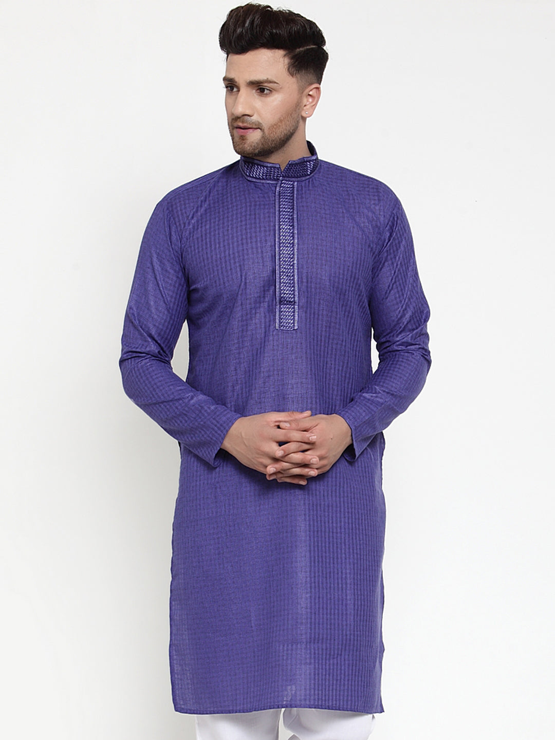 Jompers Men's Purple Woven Kurta Only