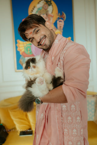 Arjun Bijlani In Silk Blend Embroidered Kurta Pyjama Dupatta Set