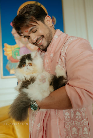 Arjun Bijlani In Silk Blend Embroidered Kurta Pyjama Dupatta Set