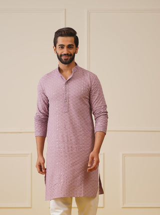 Men Purple Chikankari Embroidered and Sequence Kurta Only