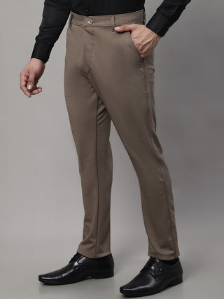 Indian Needle Men's Dark-Beige Tapered Fit Formal Trousers