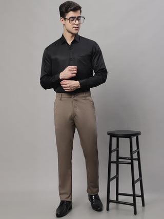 Indian Needle Men's Dark-Beige Tapered Fit Formal Trousers