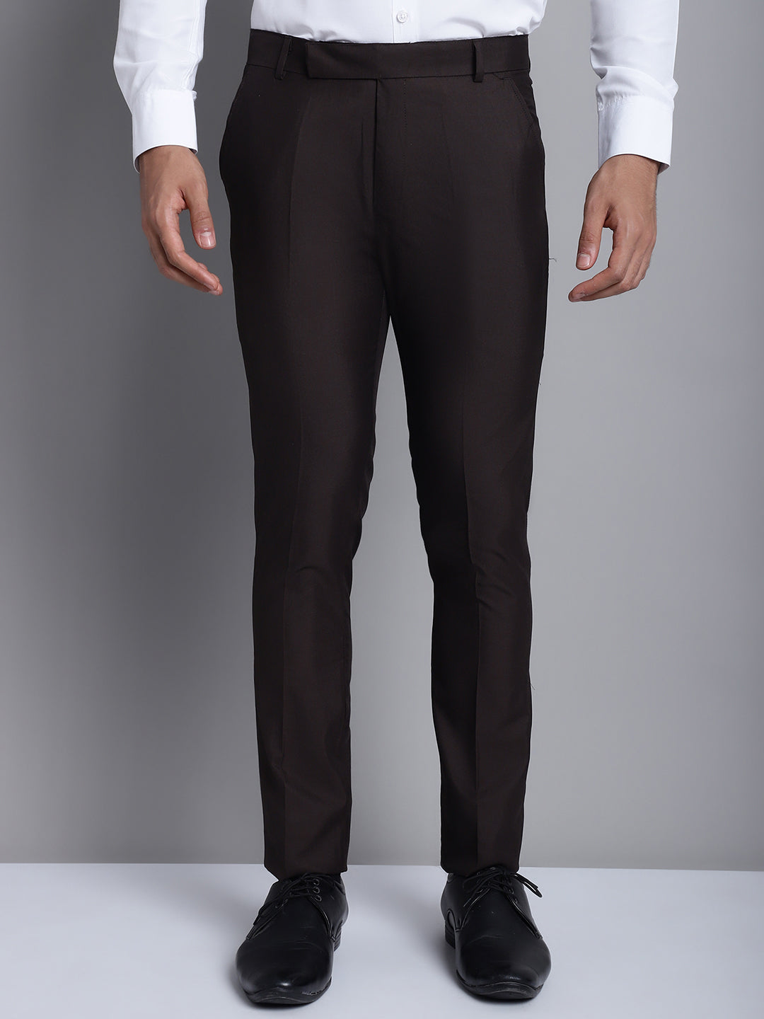 Jainish Men's Coffee Tapered Fit Formal Trousers