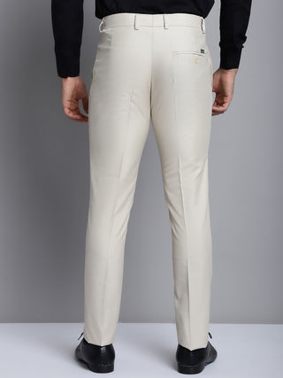Indian Needle Men's Cream Tapered Fit Formal Trousers