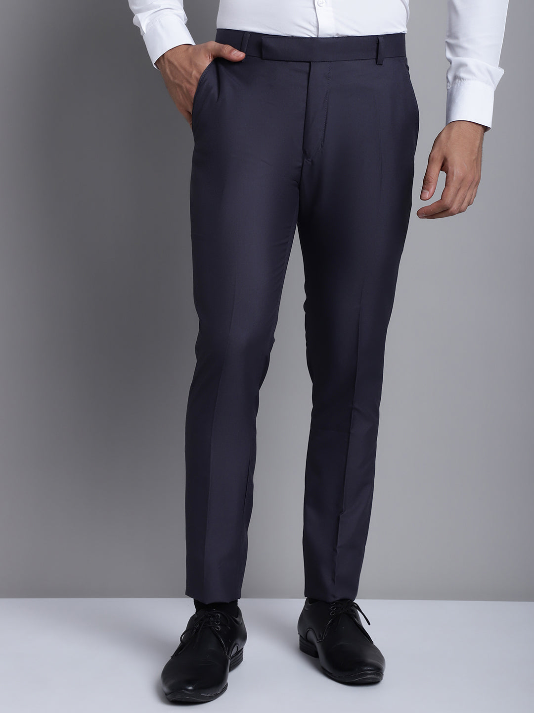 Jainish Men's Grey Tapered Fit Formal Trousers