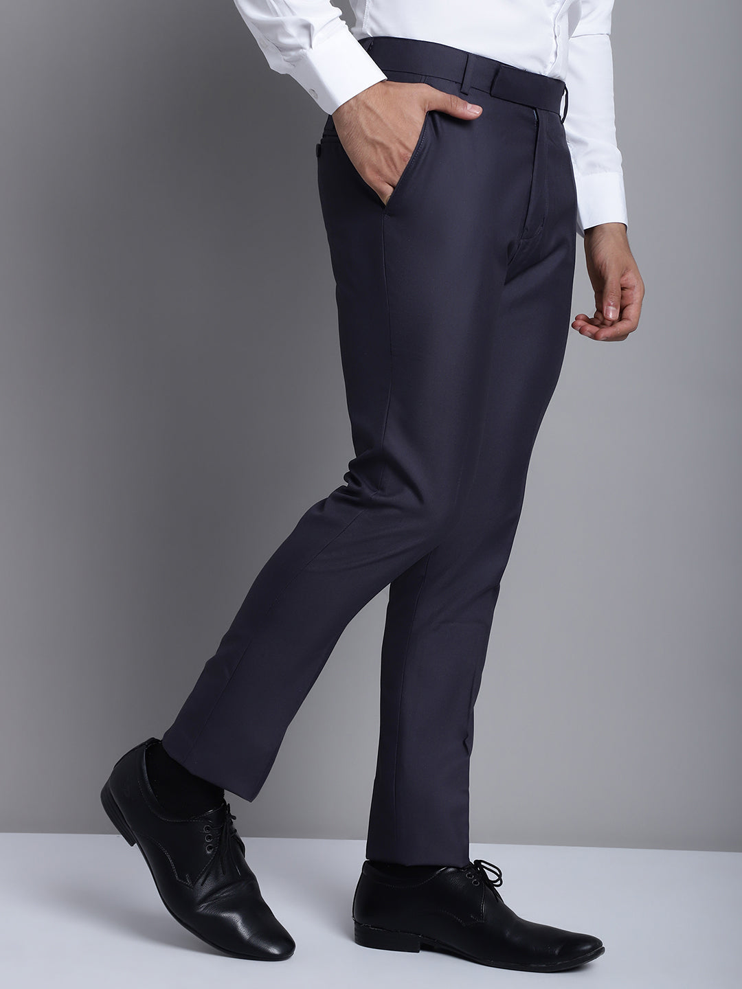 Jainish Men's Grey Tapered Fit Formal Trousers