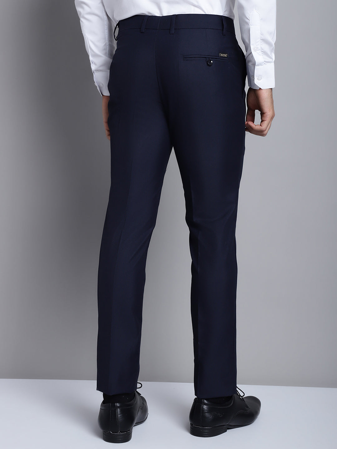 Jainish Men's Navy Tapered Fit Formal Trousers