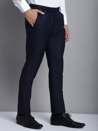 Indian Needle Men's Navy Tapered Fit Formal Trousers