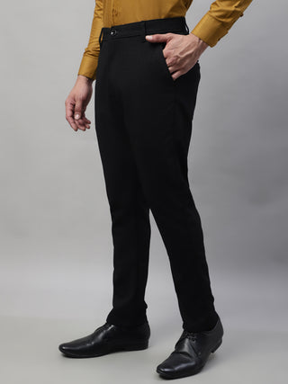 Indian Needle Men's Black Tapered Fit Formal Trousers