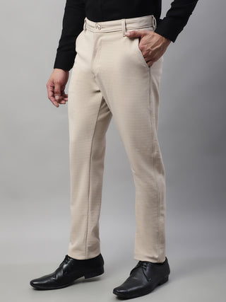 Indian Needle Men's Cream Tapered Fit Formal Trousers