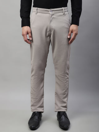 Indian Needle Men's Light Grey Tapered Fit Formal Trousers