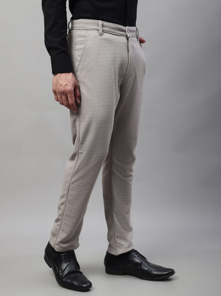 Indian Needle Men's Light Grey Tapered Fit Formal Trousers