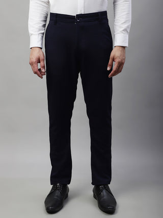 Indian Needle Men's Navy Blue Tapered Fit Formal Trousers