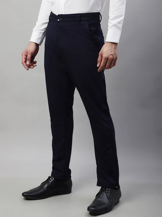 Indian Needle Men's Navy Blue Tapered Fit Formal Trousers