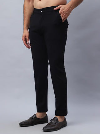 Tapered Fit  Solid Trousers For Men