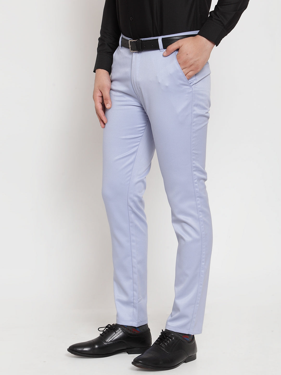 Jainish Men's Blue Tapered Fit Formal Trousers