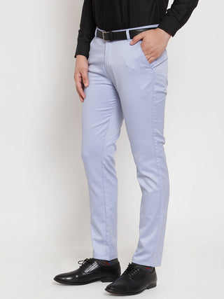 Indian Needle Men's Blue Tapered Fit Formal Trousers