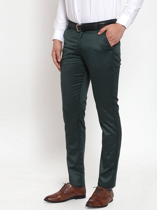 Indian Needle Men's Olive Tapered Fit Formal Trousers