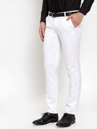 Indian Needle Men's White Tapered Fit Formal Trousers
