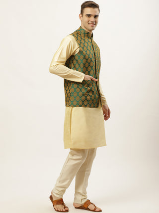 Men's Woven Design Nehru Jacket and Kurta Pyjama Set