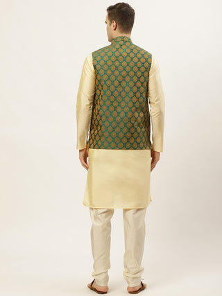 Men's Woven Design Nehru Jacket and Kurta Pyjama Set