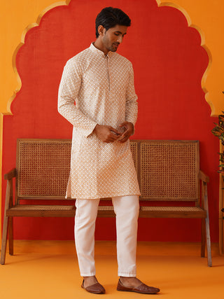 Sequins & Embroidered Kurta Pyjama Set For Men