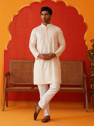 Sequins & Embroidered Kurta Pyjama Set For Men