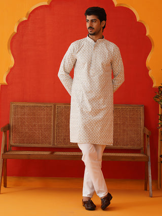 Sequins & Embroidered Kurta Pyjama Set For Men