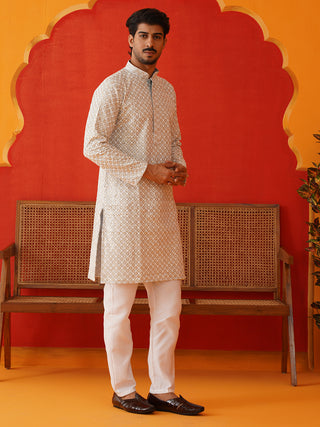 Sequins & Embroidered Kurta Pyjama Set For Men