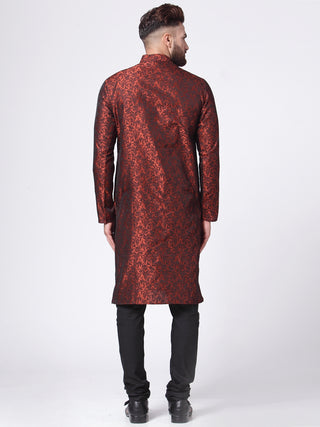 Men Maroon & Black Woven Design Kurta with Churidar