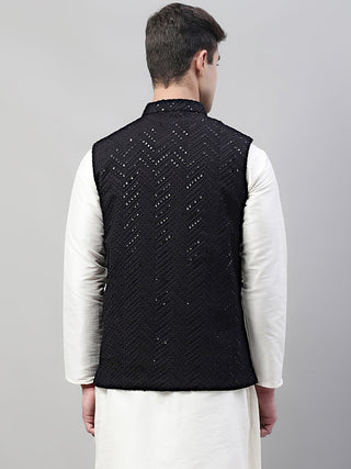 Men's Sequins Embroidered Rayon Nehru Jacket