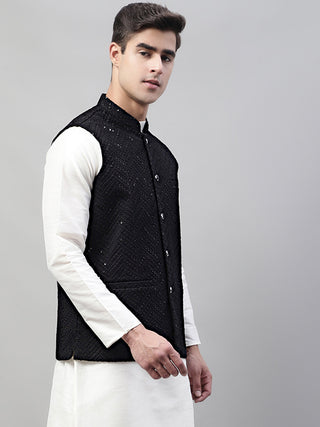 Men's Sequins Embroidered Rayon Nehru Jacket