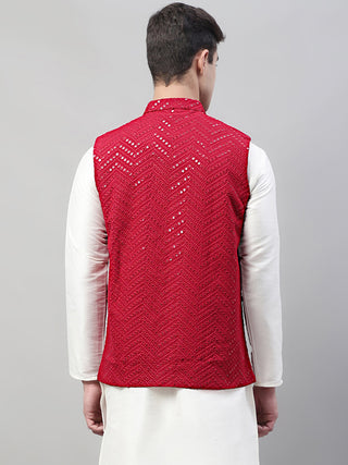 Men's Sequins Embroidered Rayon Nehru Jacket